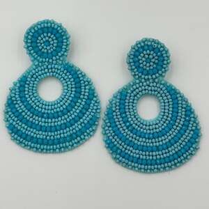 Handmade Turquoise Colored Seed Bead Round Earrings Boho